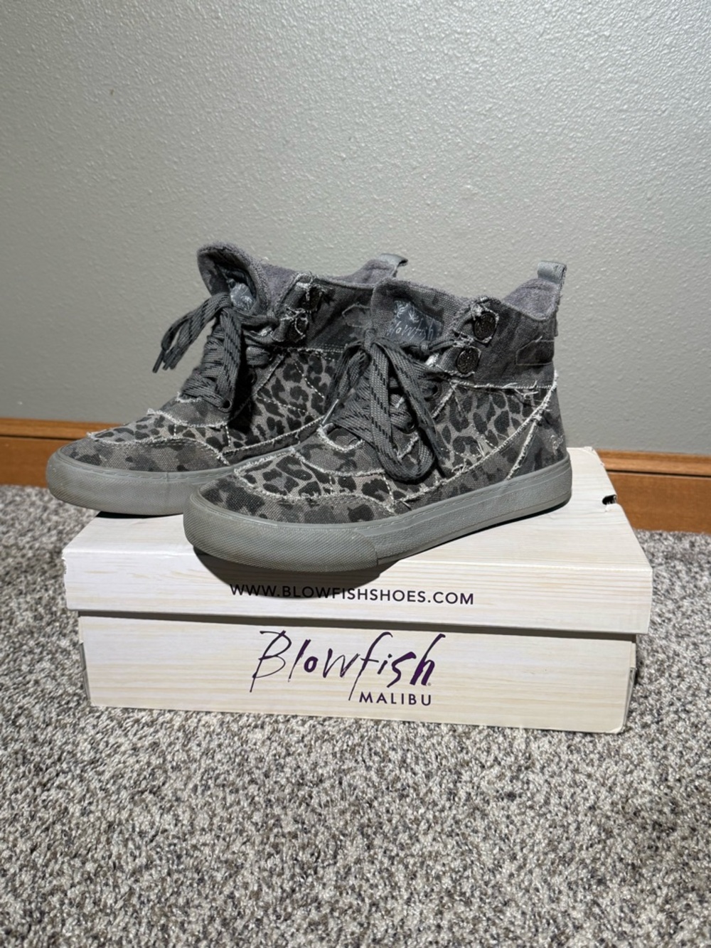 Blowfish Malibu Gray Leopard High-Top Sneakers